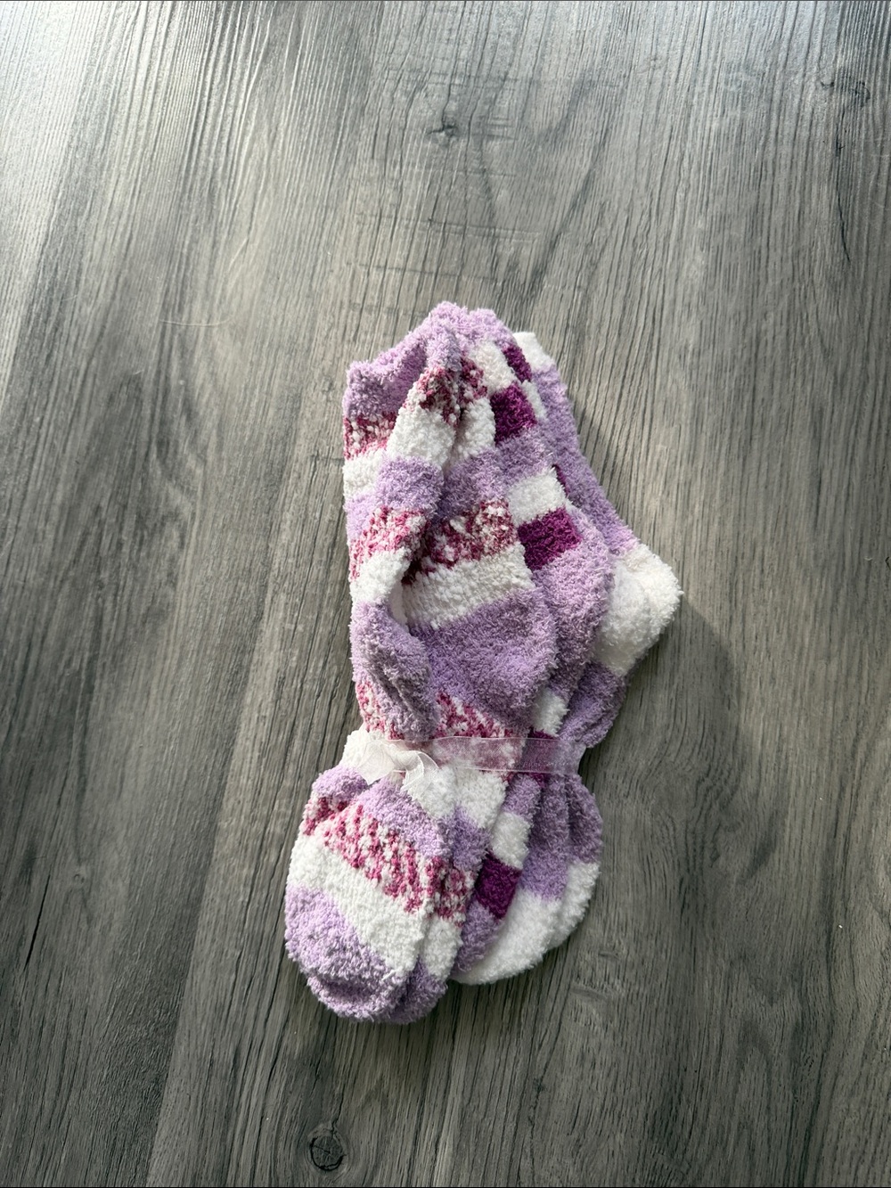 Cozy Plush Purple & White Striped Women's Socks - 3 pack